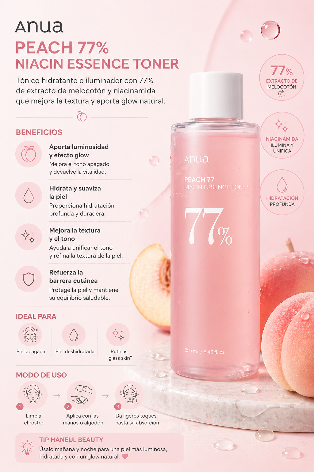 Anua Peach 77% Niacin Essence Toner iluminador
