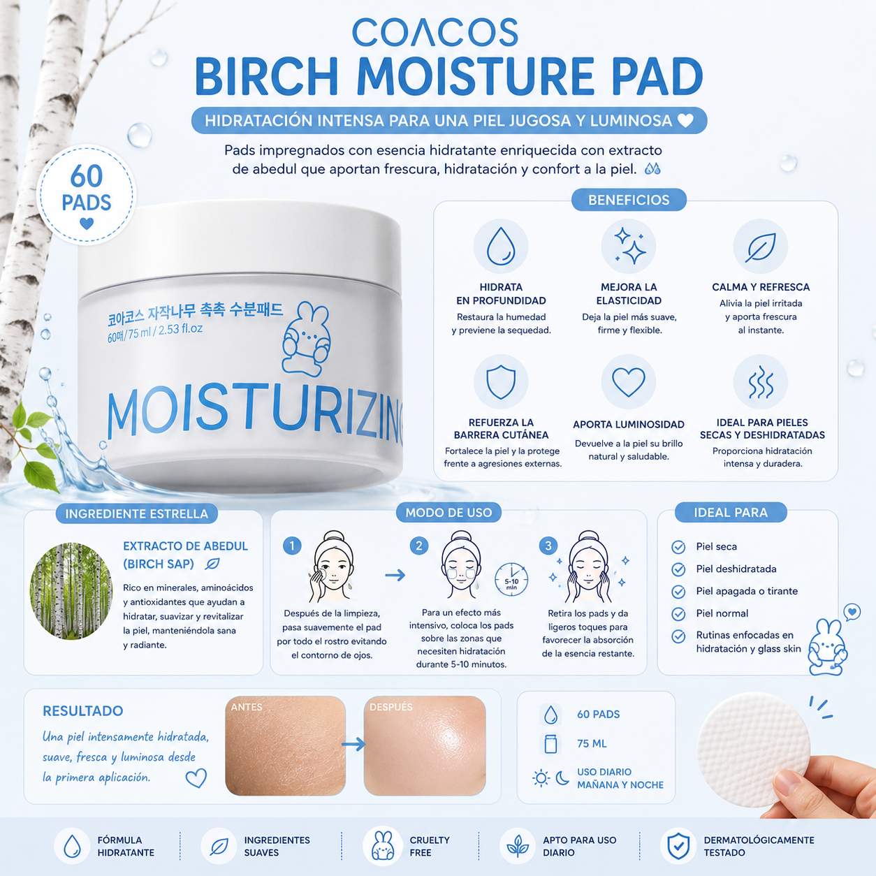 COACOS Birch Moisture Pad (60 Pads / 75ml)