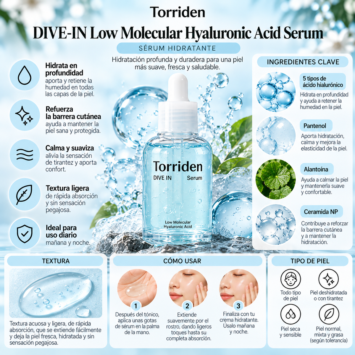Torriden DIVE-IN Low Molecular Hyaluronic Acid Serum – Sérum Hidratante 50 ml