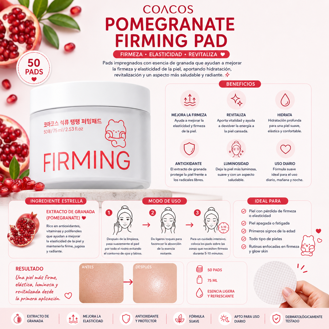 COACOS Pomegranate Firming Pad (50 Pads / 75ml)