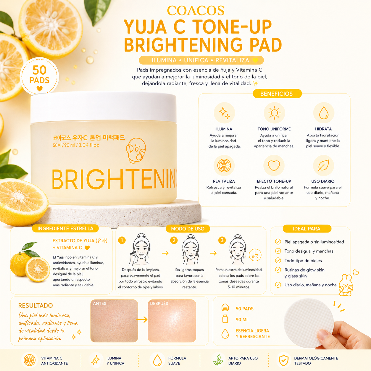 COACOS Vitamin C Tone-Up Brightening Pad (50 Pads / 90ml)