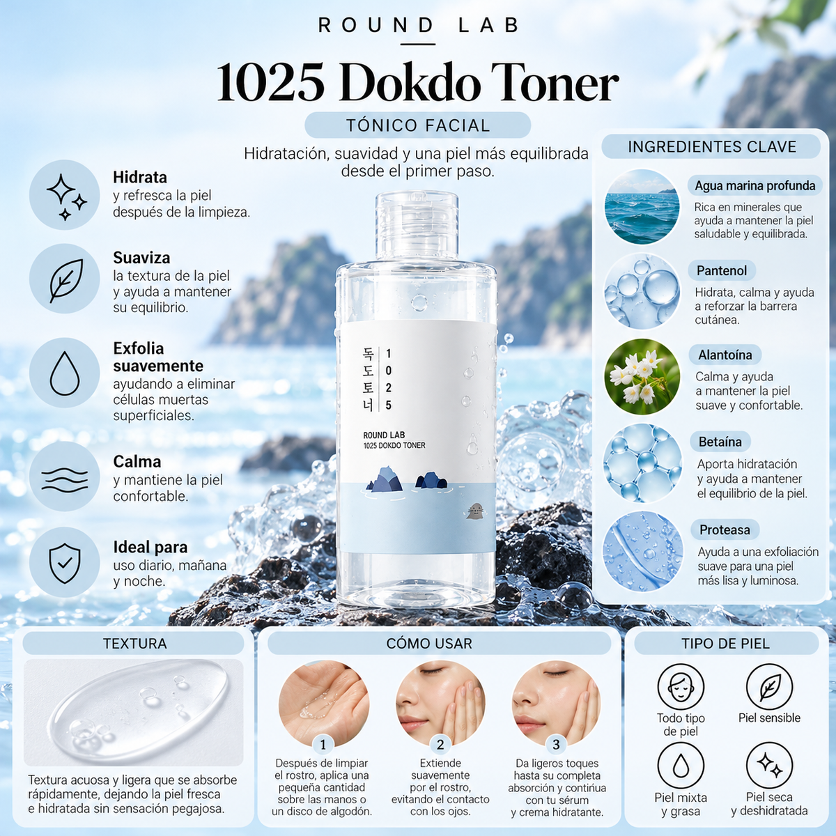 ROUND LAB 1025 Dokdo Toner – Tónico Facial 200 ml