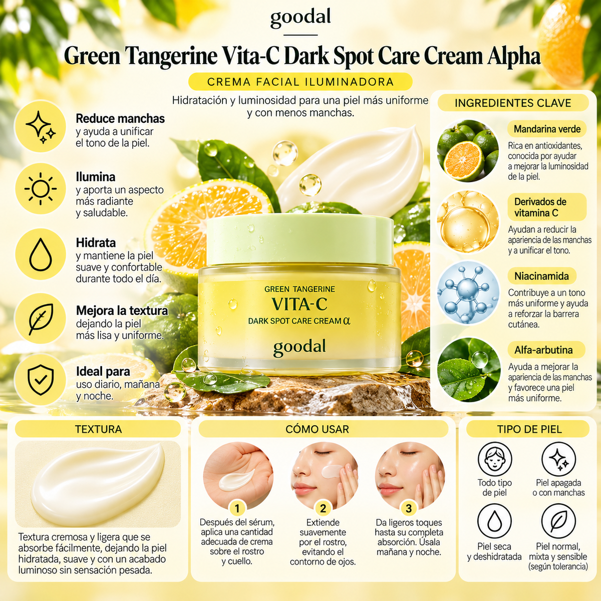 Goodal Green Tangerine Vita-C Dark Spot Care Cream Alpha – Crema Facial Iluminadora 50 ml