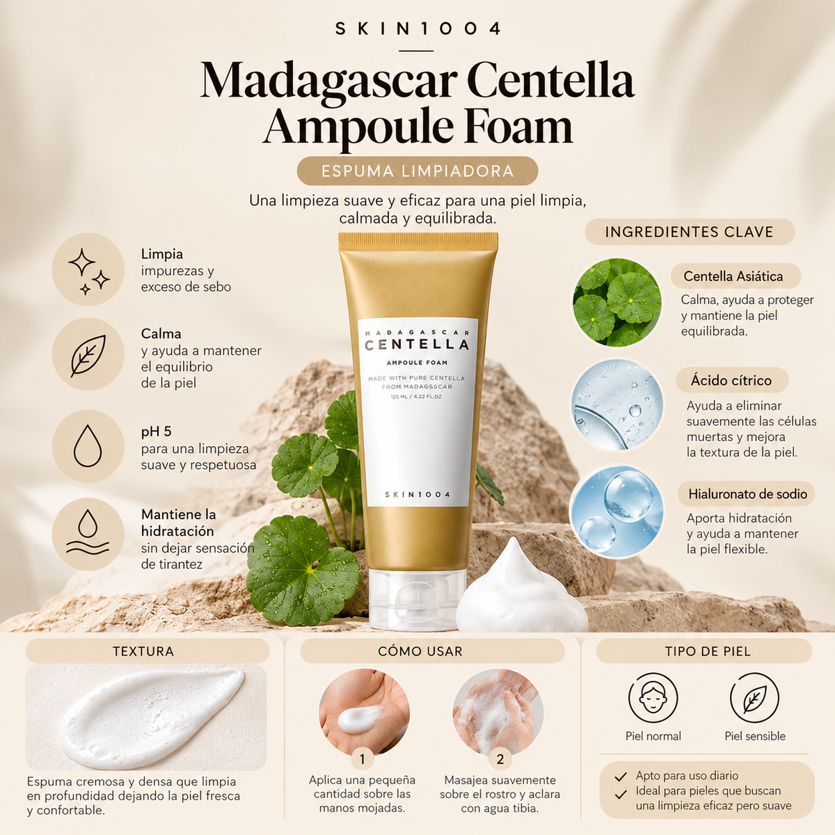SKIN1004 Madagascar Centella Ampoule Foam – Espuma Limpiadora 125 ml