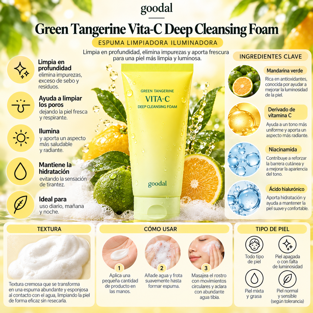 Goodal Green Tangerine Vita-C Deep Cleansing Foam – Espuma Limpiadora 150 ml
