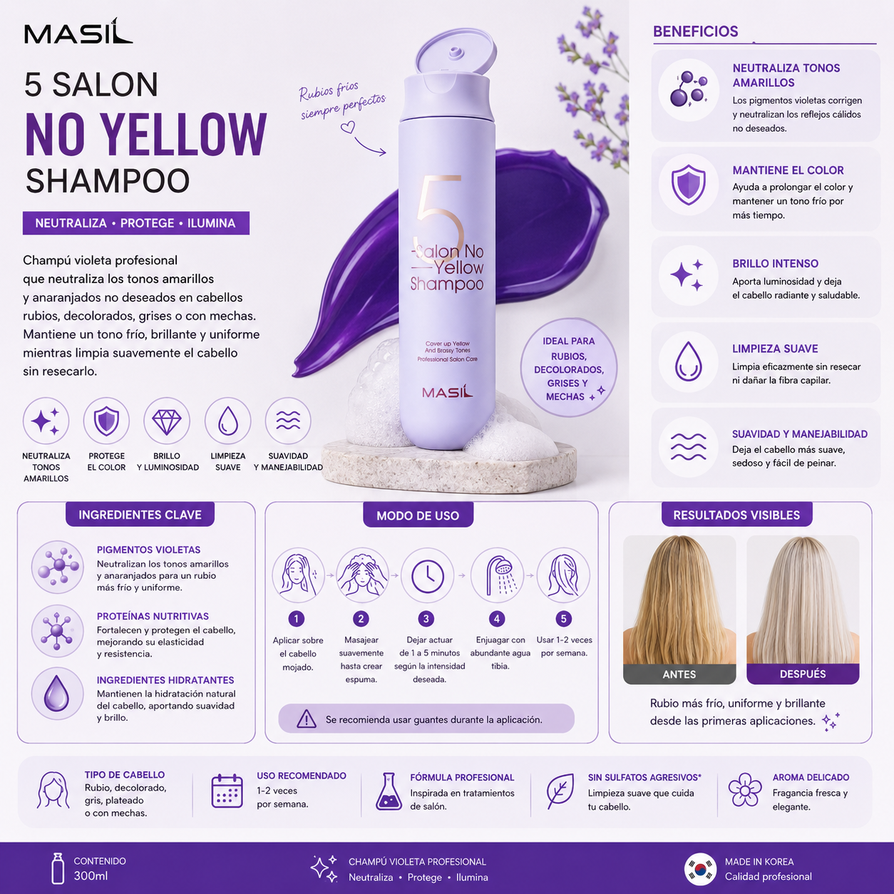 Masil - 5 Salon No Yellow Shampoo, 300ml