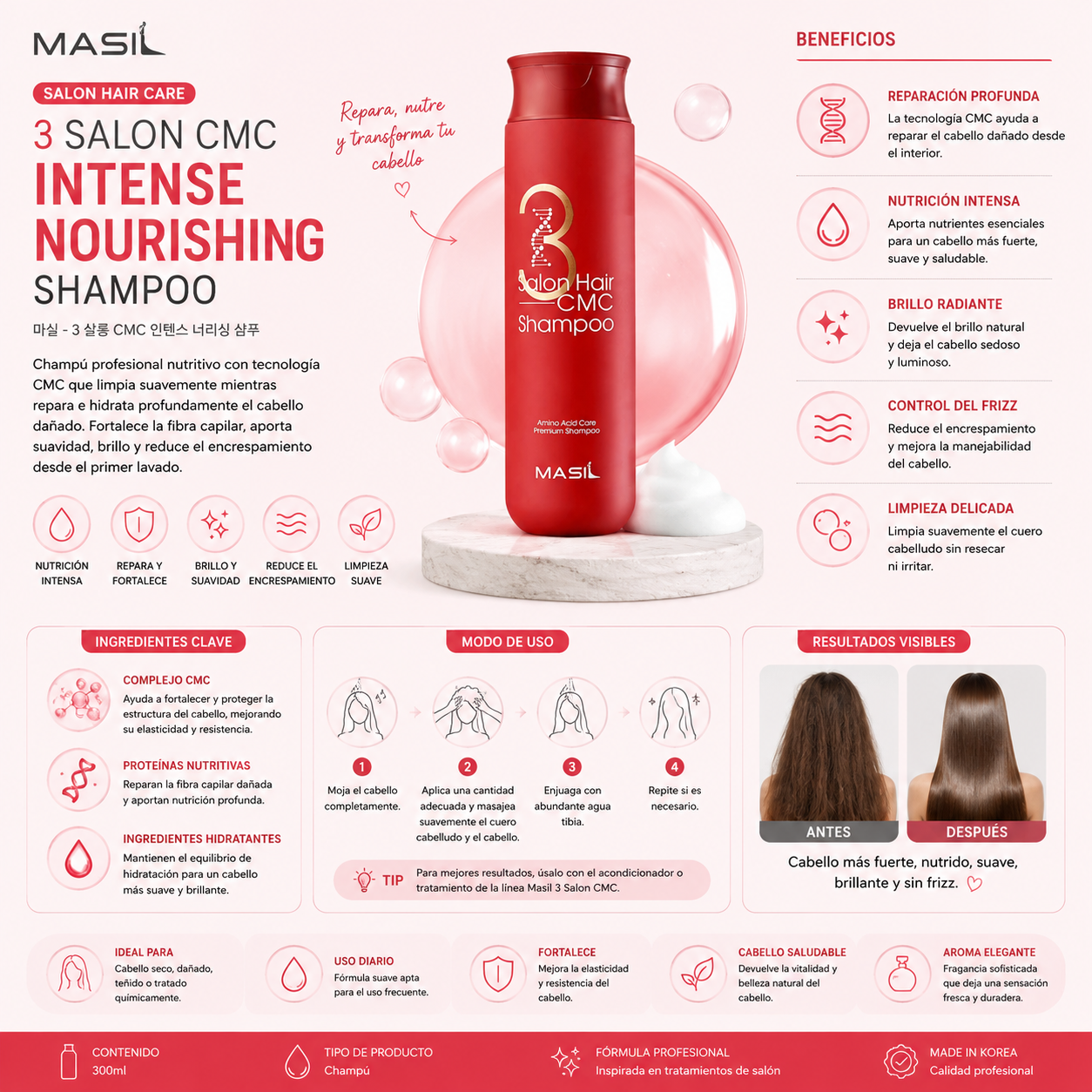 Masil - 3 Salon CMC Intense Nourishing Shampoo, 300ml